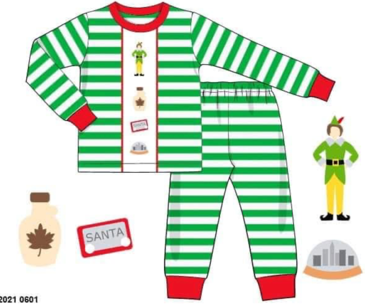 RTS: Fun Pjs- Boys Embroidered Elf 2pc Lounge