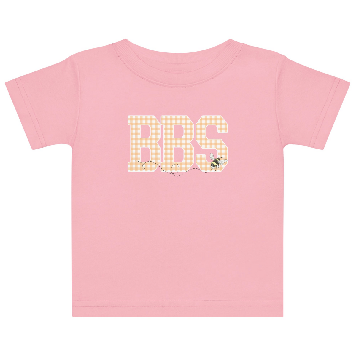 RTS: Exclusive BBS Graphic T-Shirt- Girl Peach Gingham BBS- Light Pink