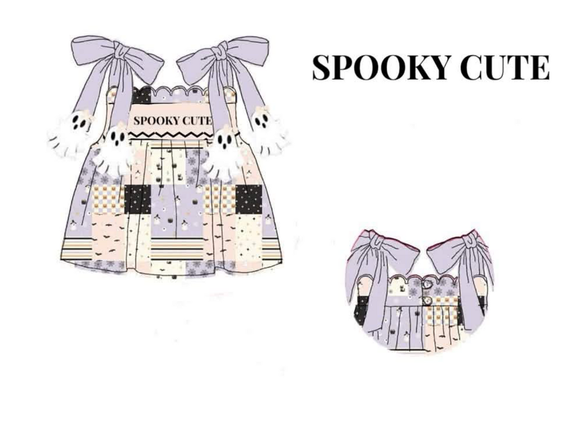RTS: Spooky Patchwork- Girls Knit Name Smock Shirt "SPOOKY CUTE"