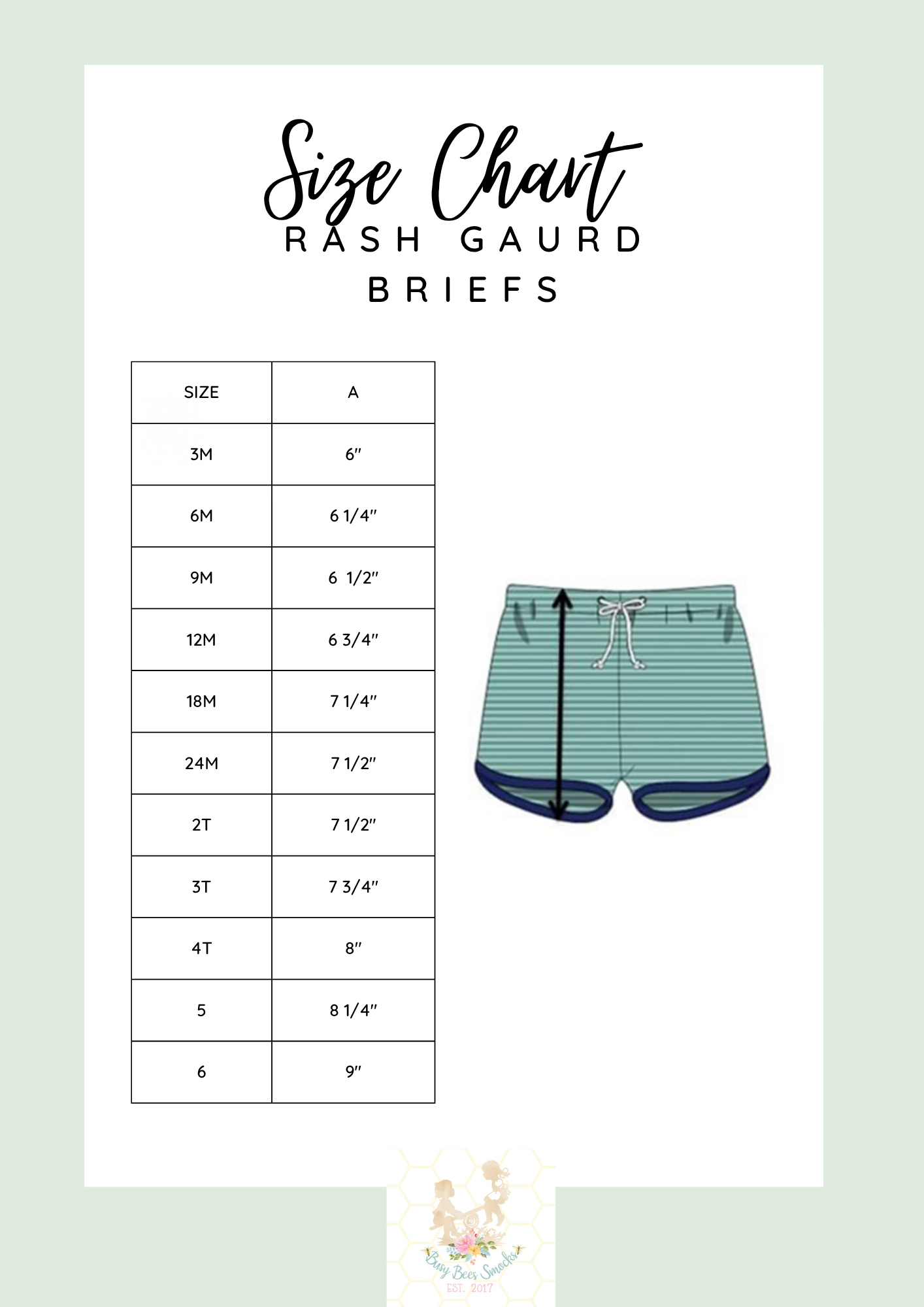 Rash Guard Briefs Size Chart