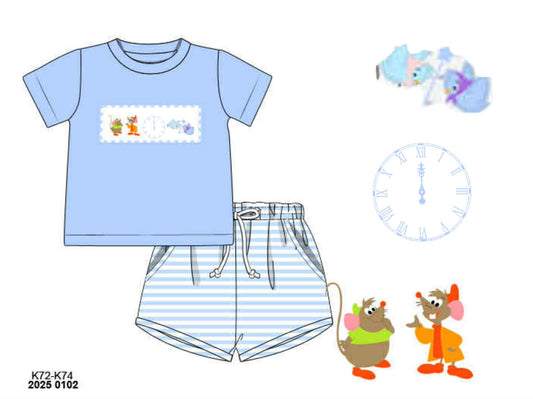 Pre Order 135: Glass Slipper- Boys Smocked Shortie Set