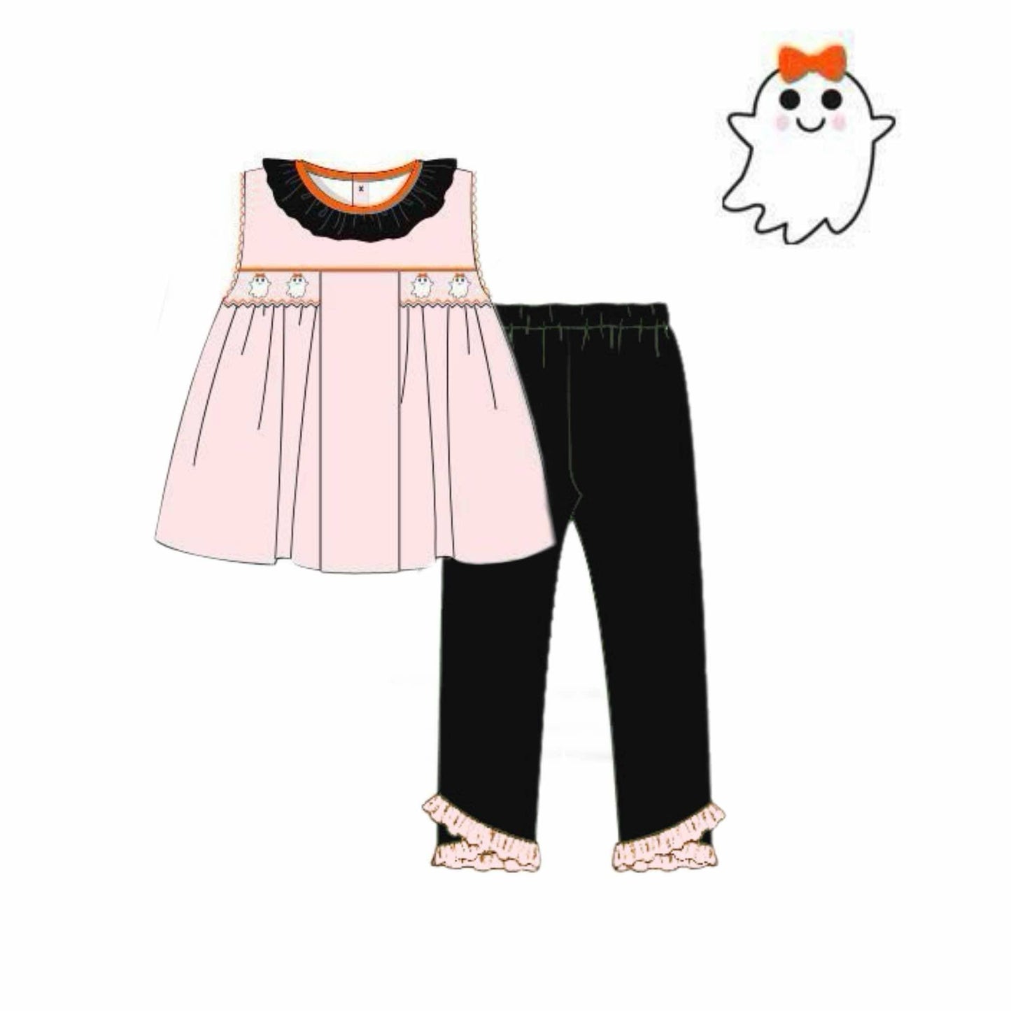 RTS: Gingham Ghost Re-Run- Girls Smocked Legging Set