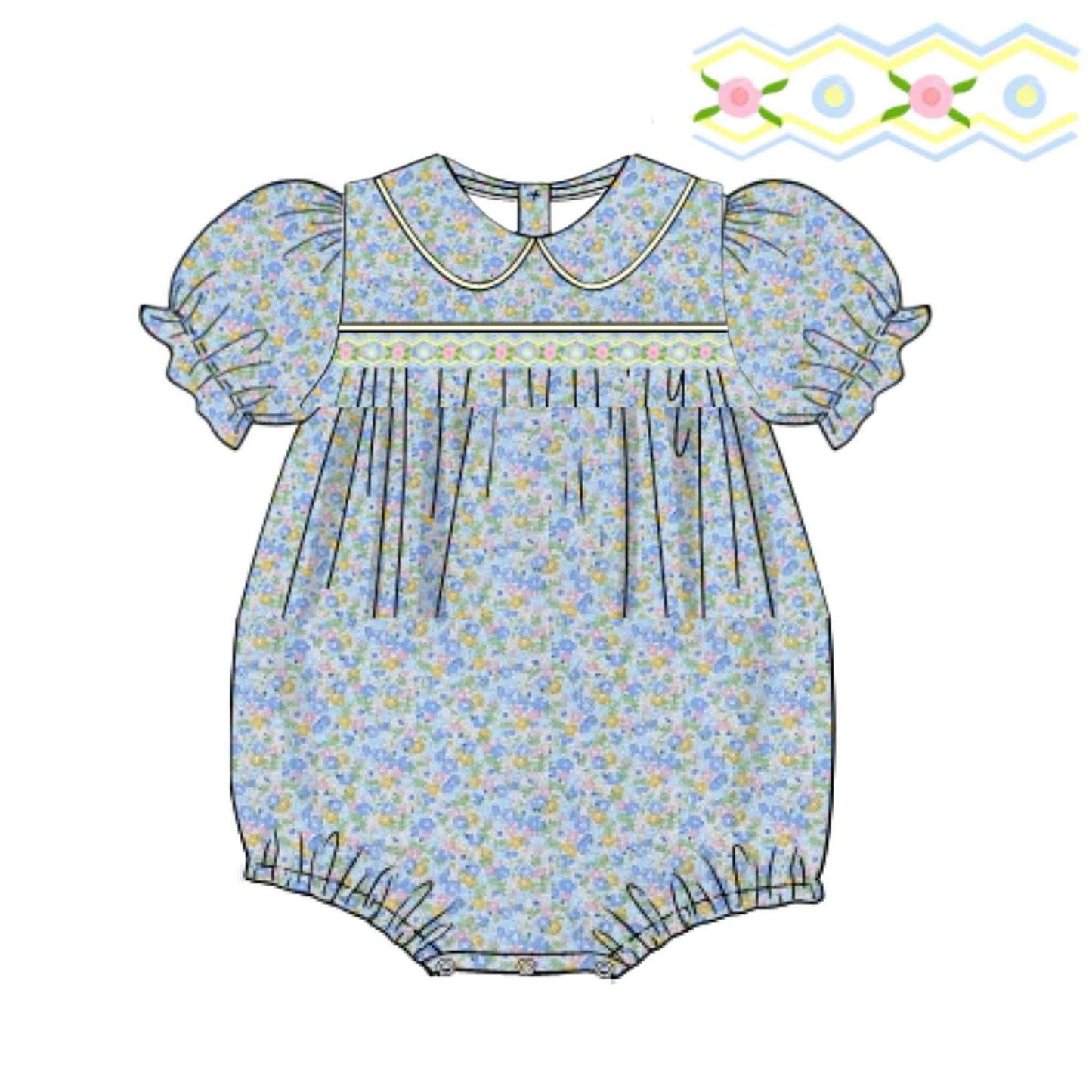 Pre Order 133: Azure Floral- Girls Woven Bubble