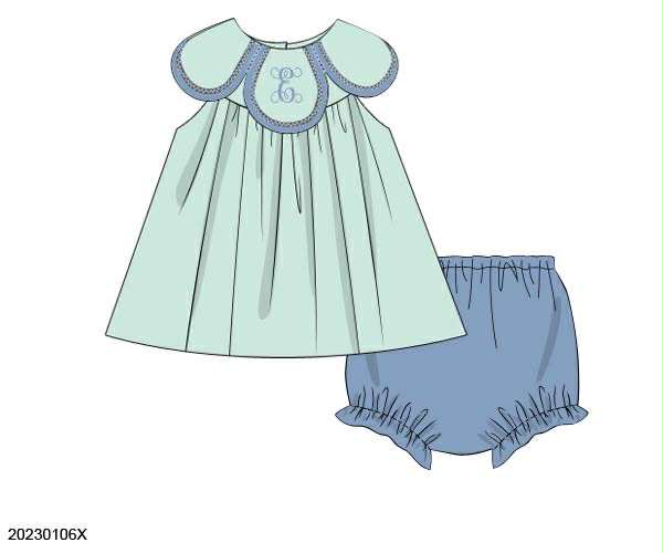 Pre Order 135: Icy Mint- Girls Knit Petal Bloomer Set