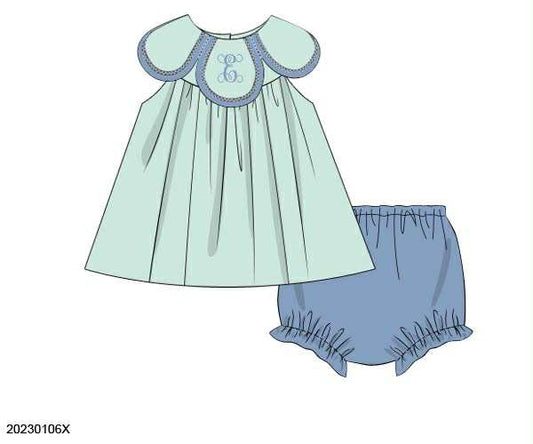 Pre Order 135: Icy Mint- Girls Knit Petal Bloomer Set