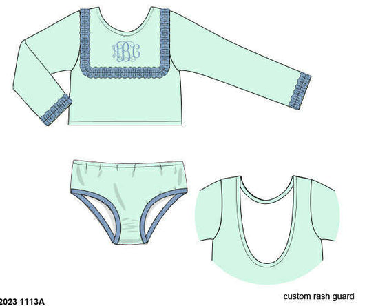 Pre Order 135: Icy Mint- Girls Rashguard Long Sleeve 2pc Swimsuit