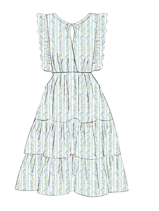 Pre Order 135: Charlie Floral & Stripes- Mom/Mini Midi Woven Dress