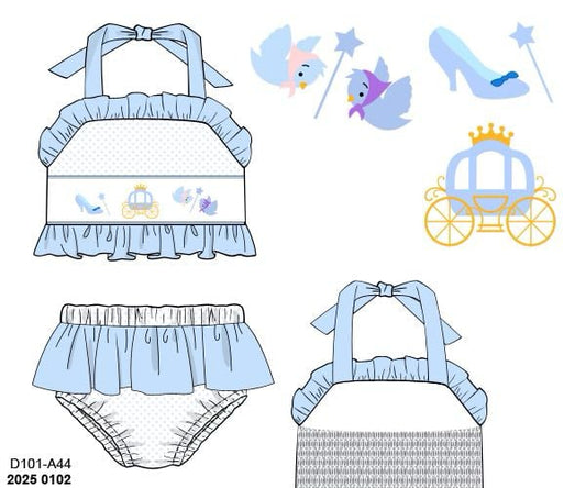 Pre Order 135: Glass Slipper- Girls Rashguard 2pc Smocked Swim