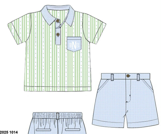 Pre Order 135: Charlie Floral & Stripes-  Boys Polo Traditional Short Set