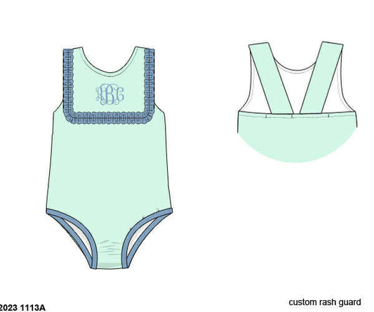 Pre Order 135: Icy Mint- Girls Rashguard 1pc Swimsuit