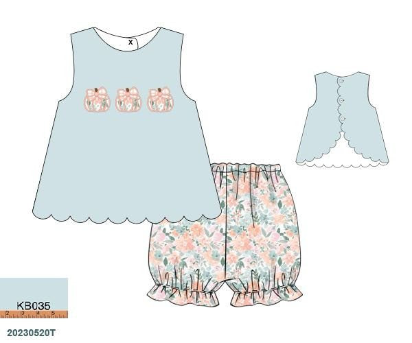 RTS: Finlee Pumpkins- Girls Knit Appliqué Bubble Short Set