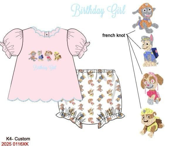 Customer Choice Pre Order 1: Girls Puppy Task Force Bloomer Set