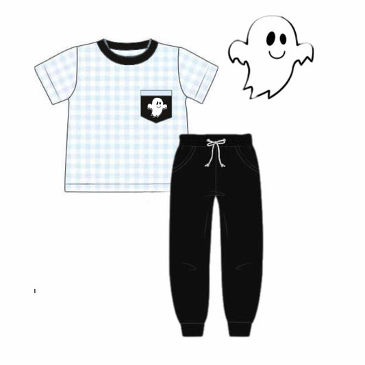 RTS: Gingham Ghost Re-Run- Boys Knit Jogger Set