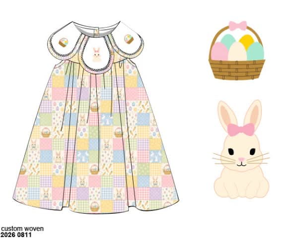 Pre Order 148: Bunny Patchwork- Girls Knit Dress