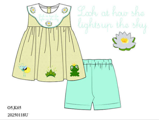 Pre Order 135: Bayou Princess- Girls Embroidered Biker Short Set