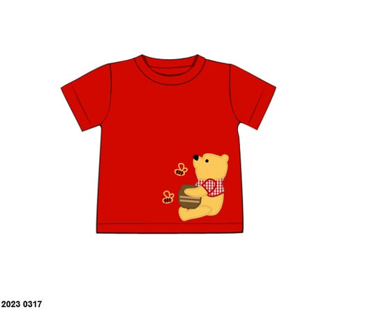 Pre Order 135: Honey Bear- Boys Applique Shirt
