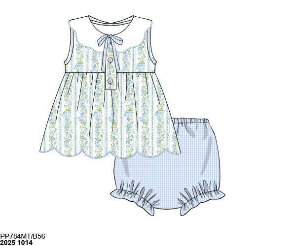 Pre Order 135: Charlie Floral & Stripes- Girls Bloomer Set