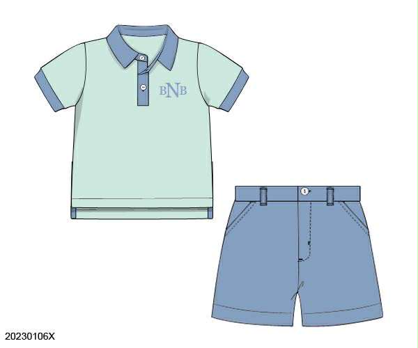 Pre Order 135: Icy Mint- Boys Polo Traditional Short Set