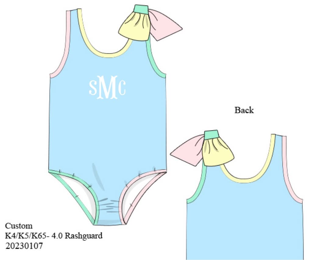 Pre Order 135: Sellers Colorblock- Girls Rashguard Bow 1pc Swimsuit