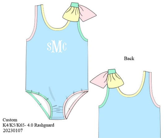 Pre Order 135: Sellers Colorblock- Girls Rashguard Bow 1pc Swimsuit