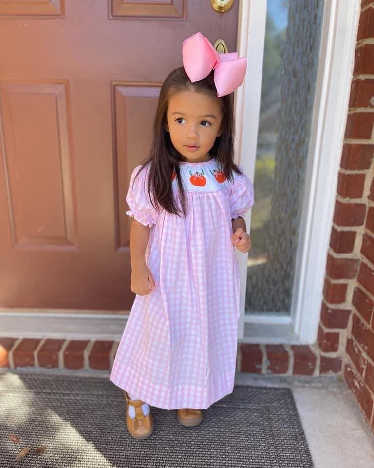 RTS: Gingham Pumpkins- Girls/Doll Woven Dress