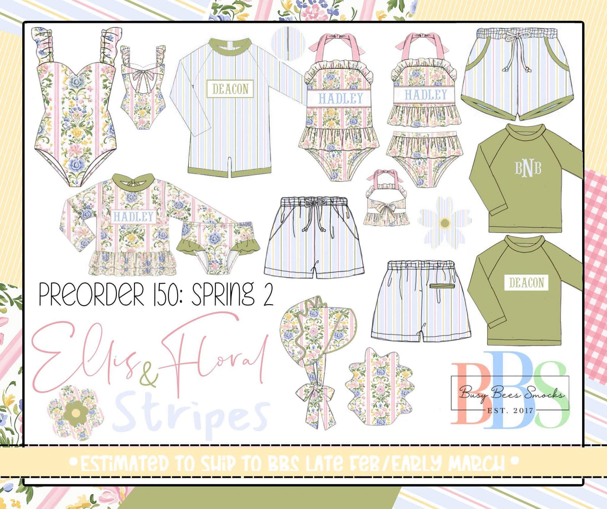 Pre Order 150: Ellis Floral & Stripes- Boys Woven Swim Shorties