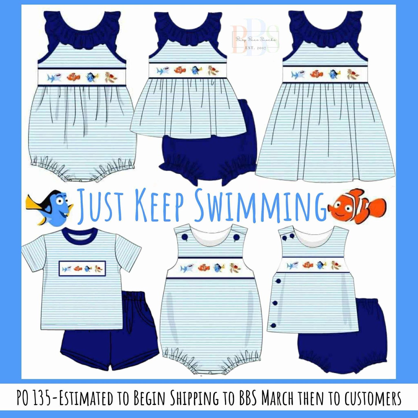 Pre Order 135: Just Keep Swimming- Boys Smocked Shortie Set