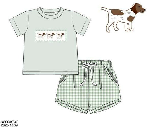 Pre Order 135: Boys Only- Smocked Puppy Shortie Set
