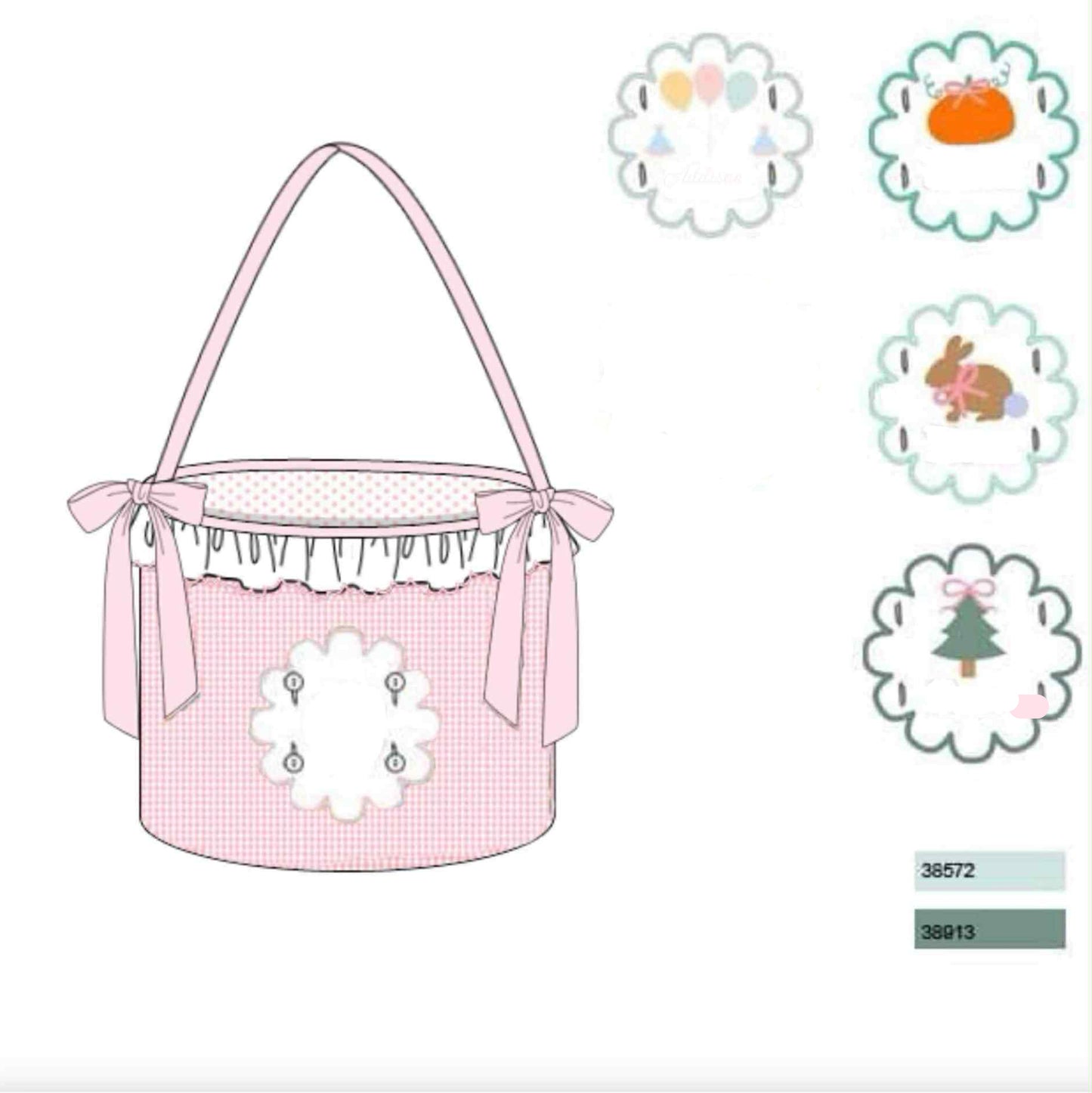 RTS: Valentine Baskets- Pink Microgingham Tab Basket "Addison"