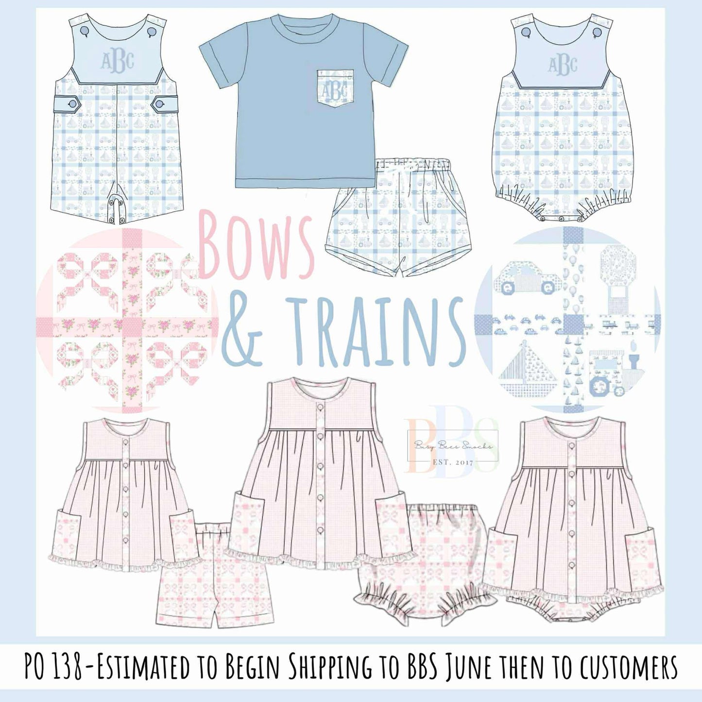 Pre Order 138: Bows & Trains- Girls Woven Bubble