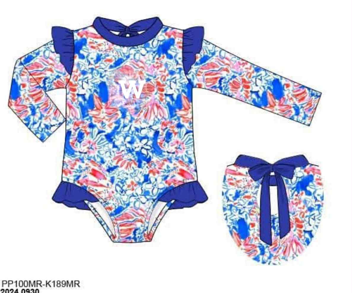 RTS: Seas The Day- Girls 1pc Long Sleeve Rash Guard Swim "W"