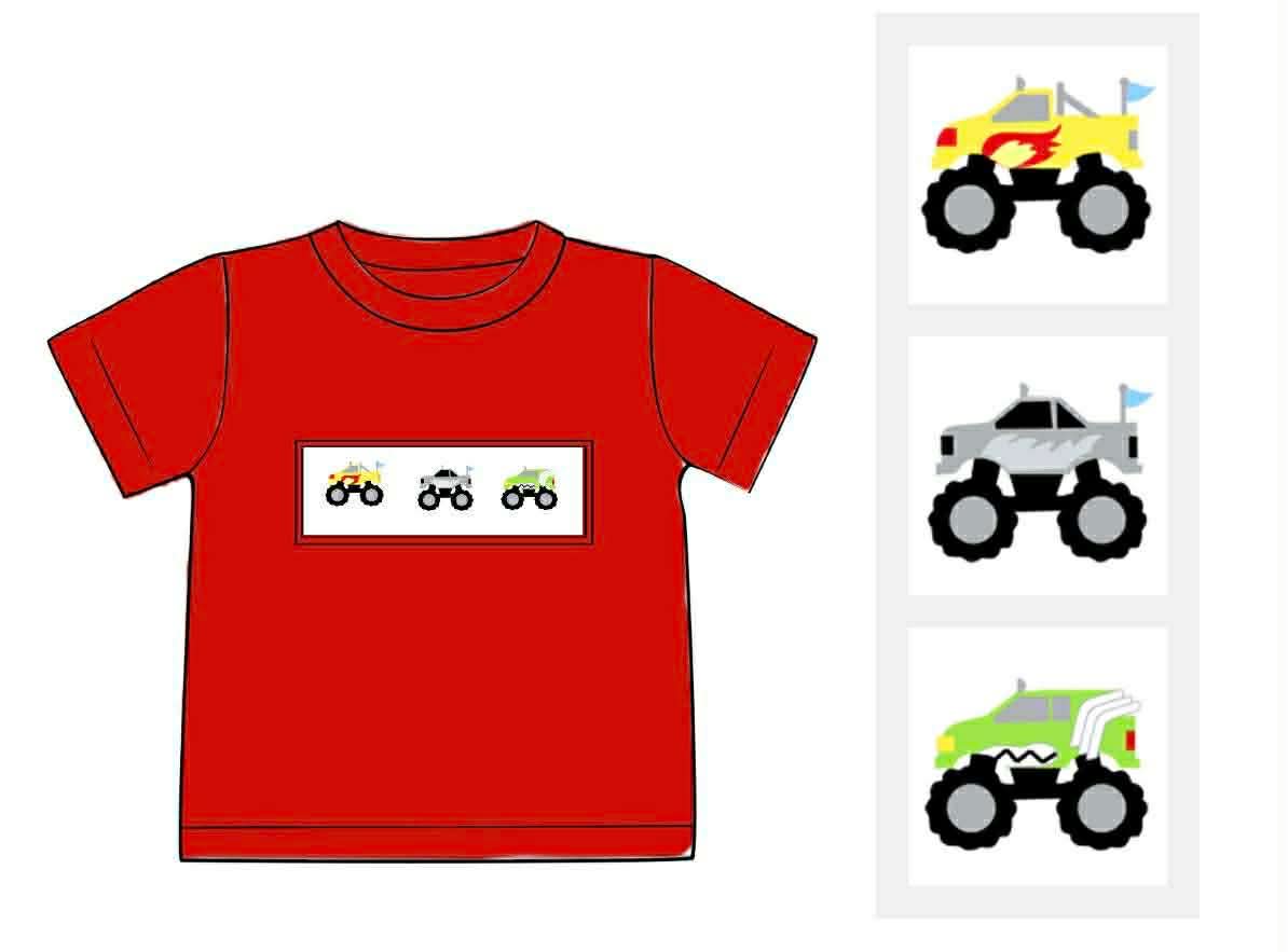 RTS: For the Boys- Smocked Monster Truck Shirt
