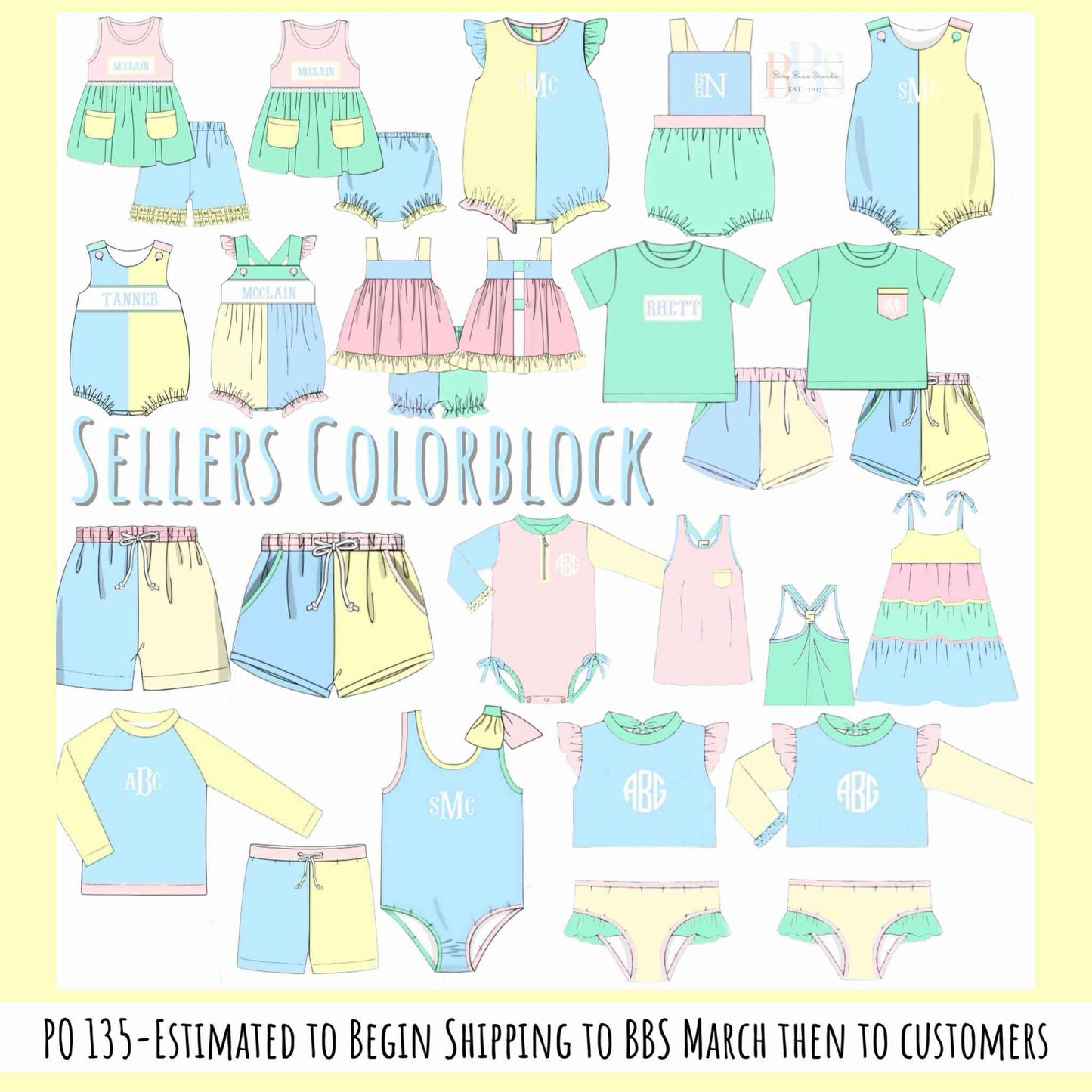 Pre Order 135: Sellers Colorblock- Girls Knit Bubble Short Set