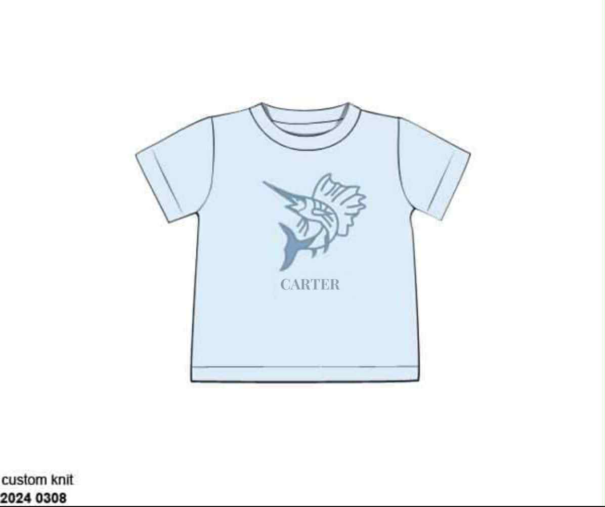 RTS: Blue Crab & Fish -Boys Fish Outline Shirt "CARTER"