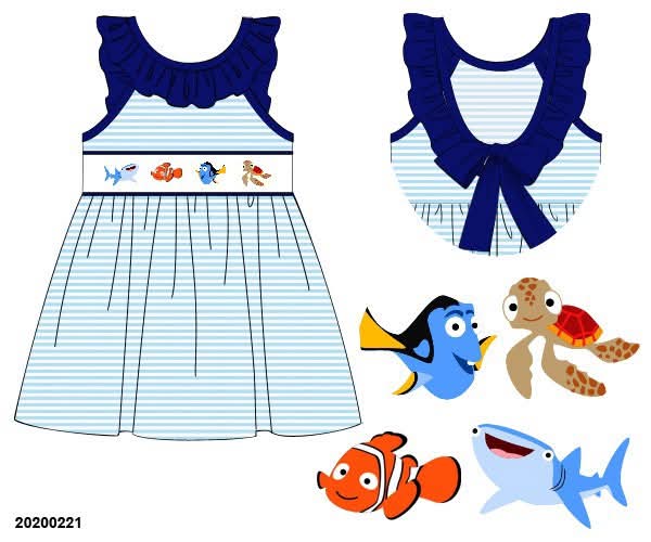 Pre Order 135: Just Keep Swimming- Girls Knit Smocked Dress