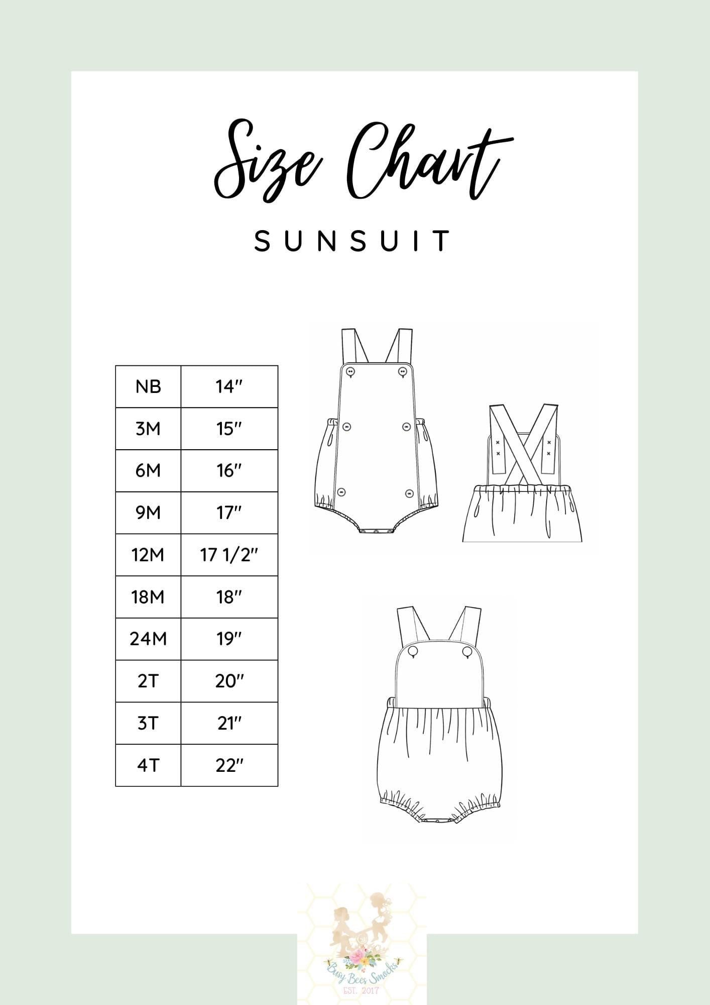 Sunsuit Size Chart