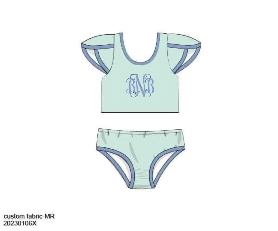 RTS: Icy Mint Collection- Girls 2pc Rashguard Swim (No Monogram)