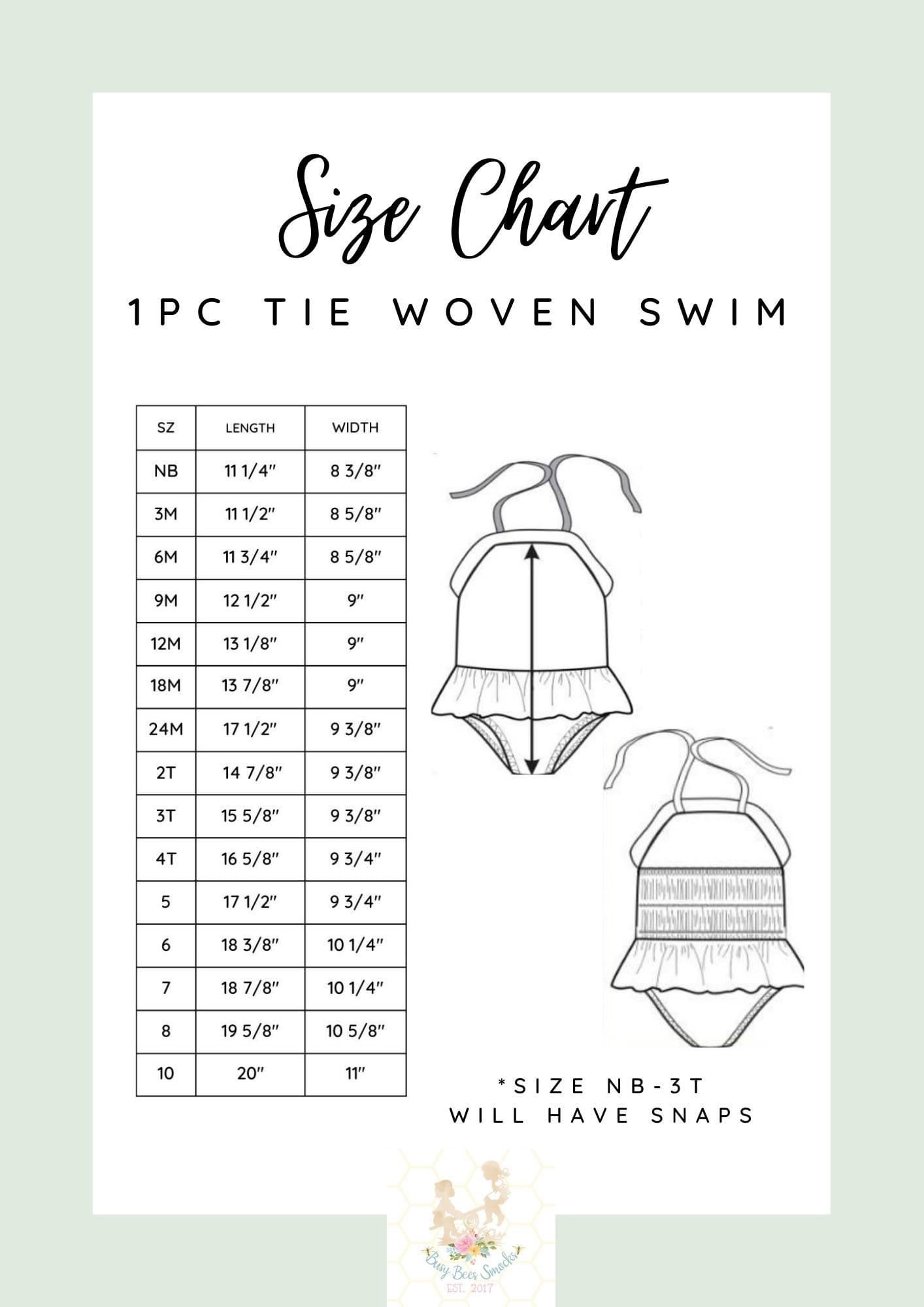 Girl 1pc Woven Tie Swim Size Chart