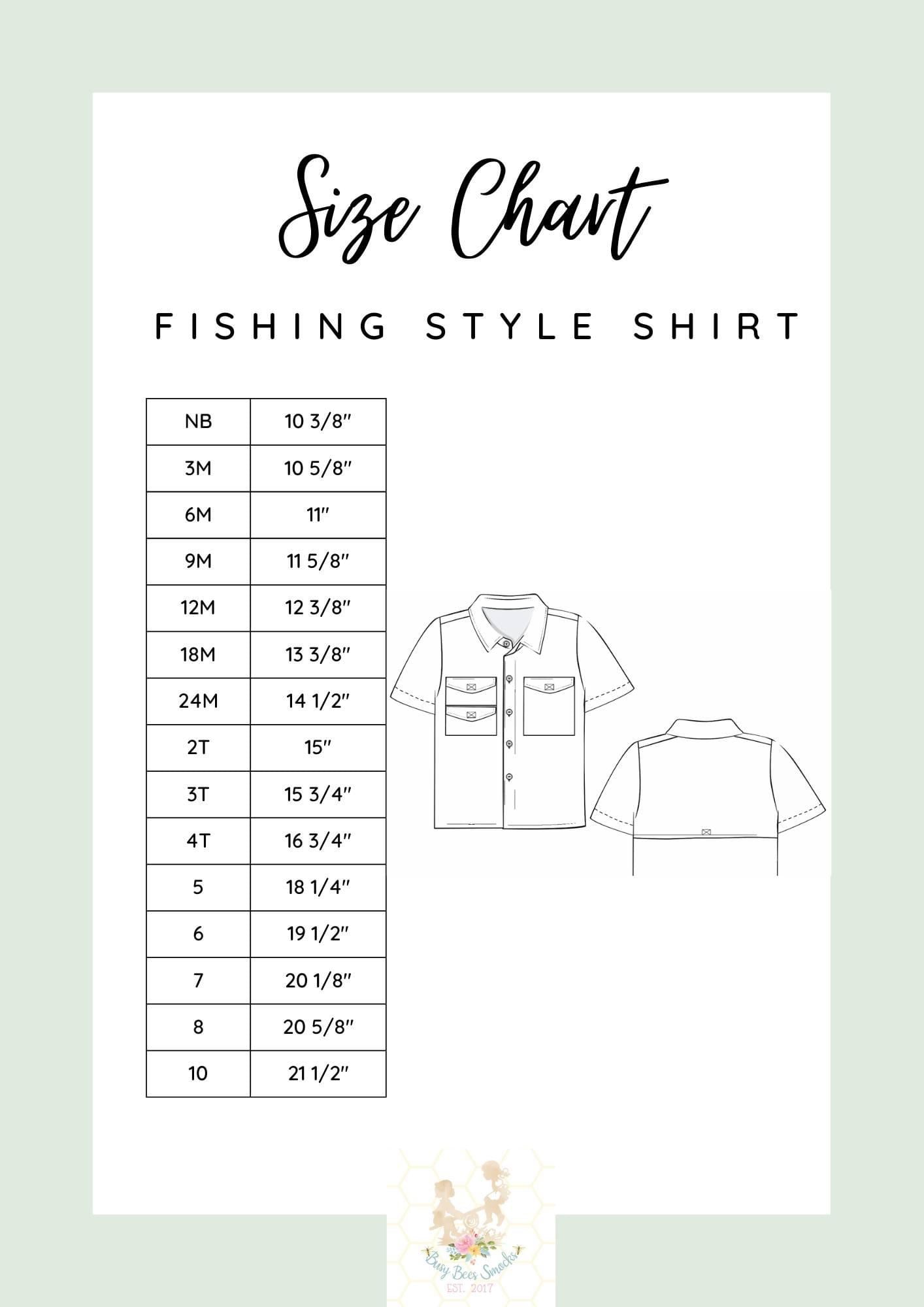 Fishing Style Top Size Chart