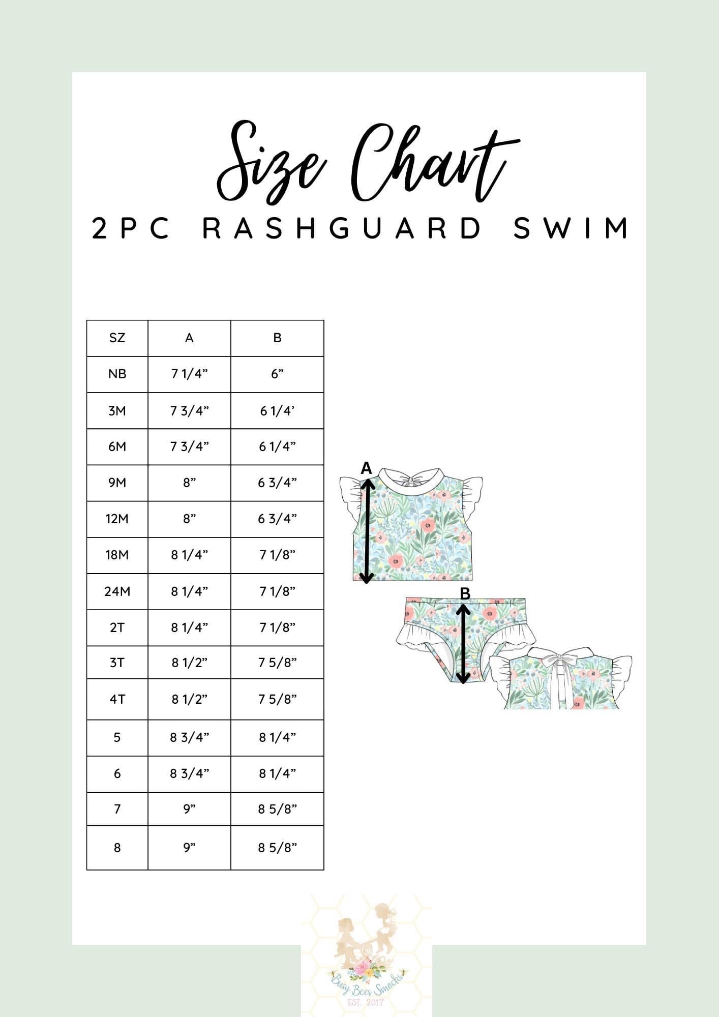 Girl 2pc Rashguard Swim Size Chart