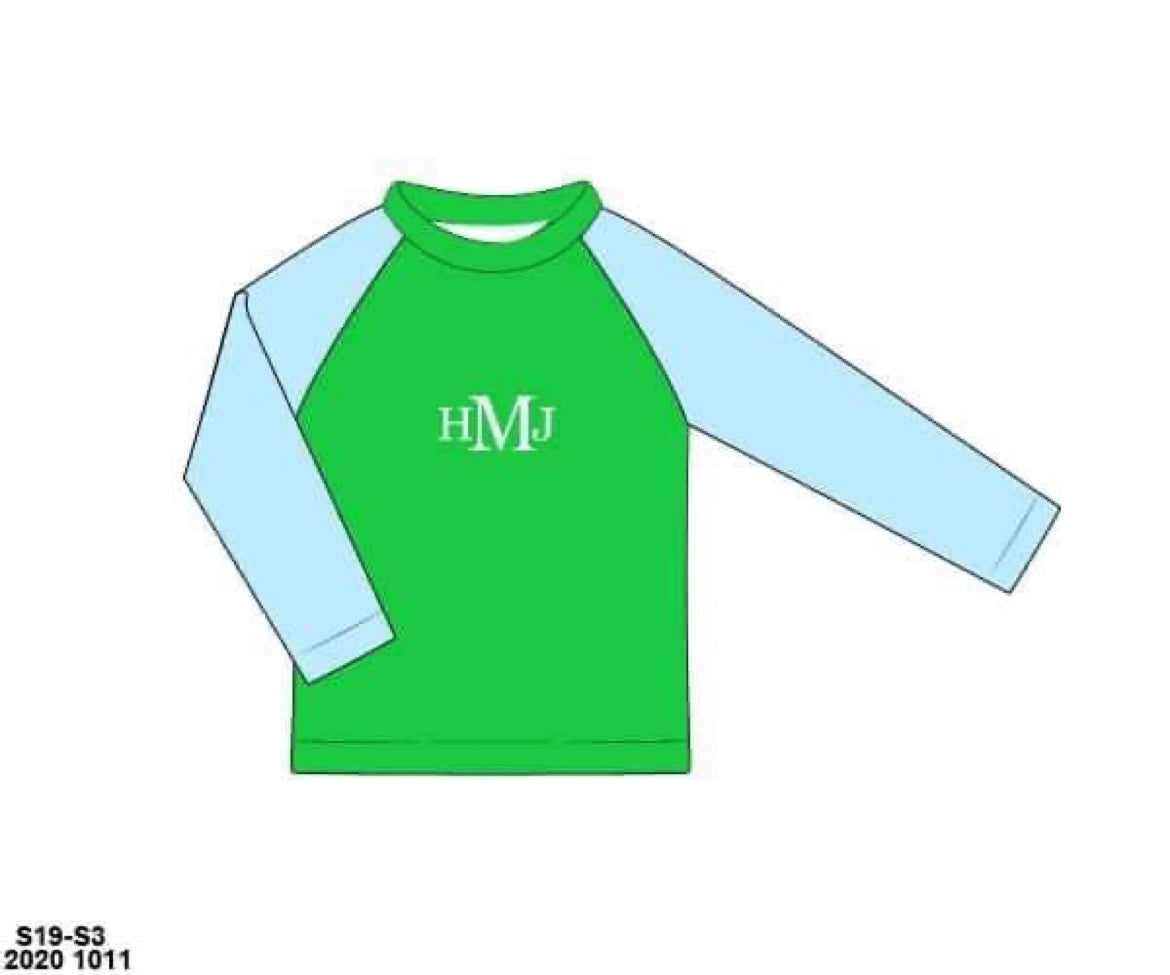 RTS: McCurry Green Swim Collection- Boys Rashguard (No Monogram)