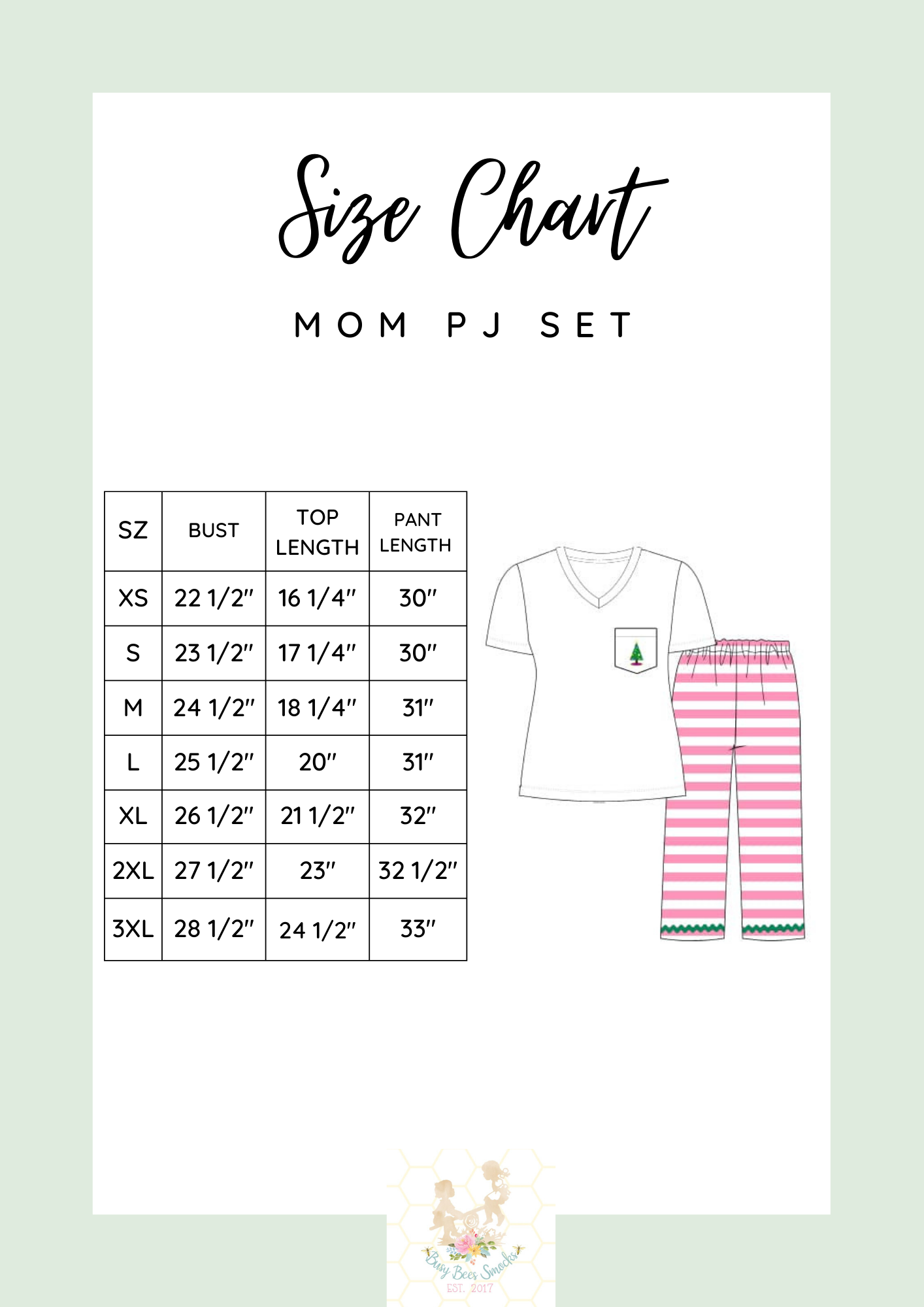 Mom Pajama Set Size Chart