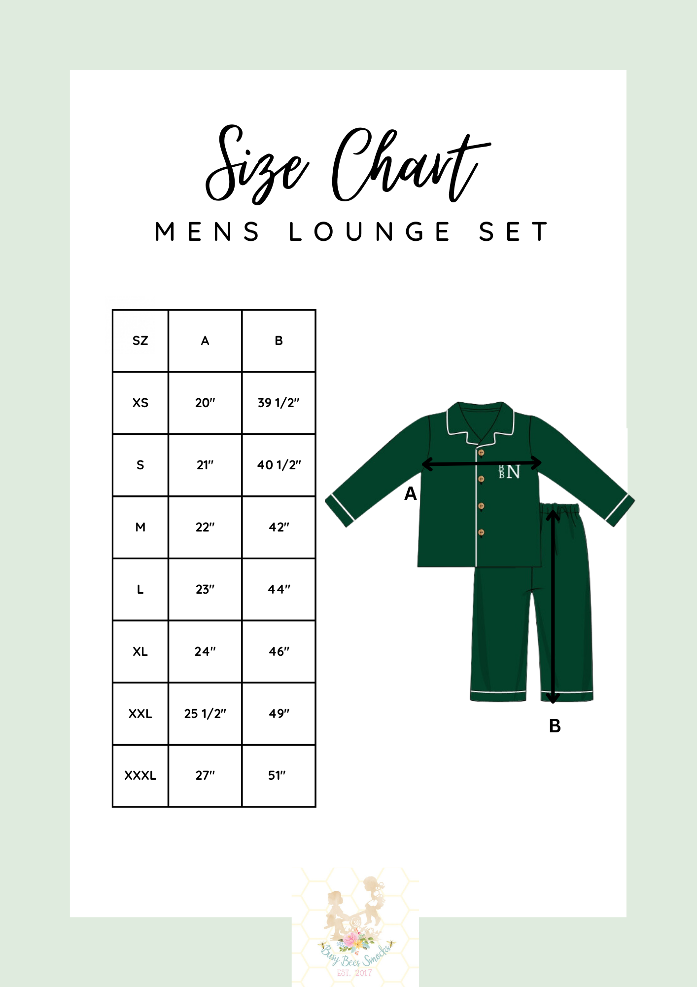 Mens Lounge Set Size Chart