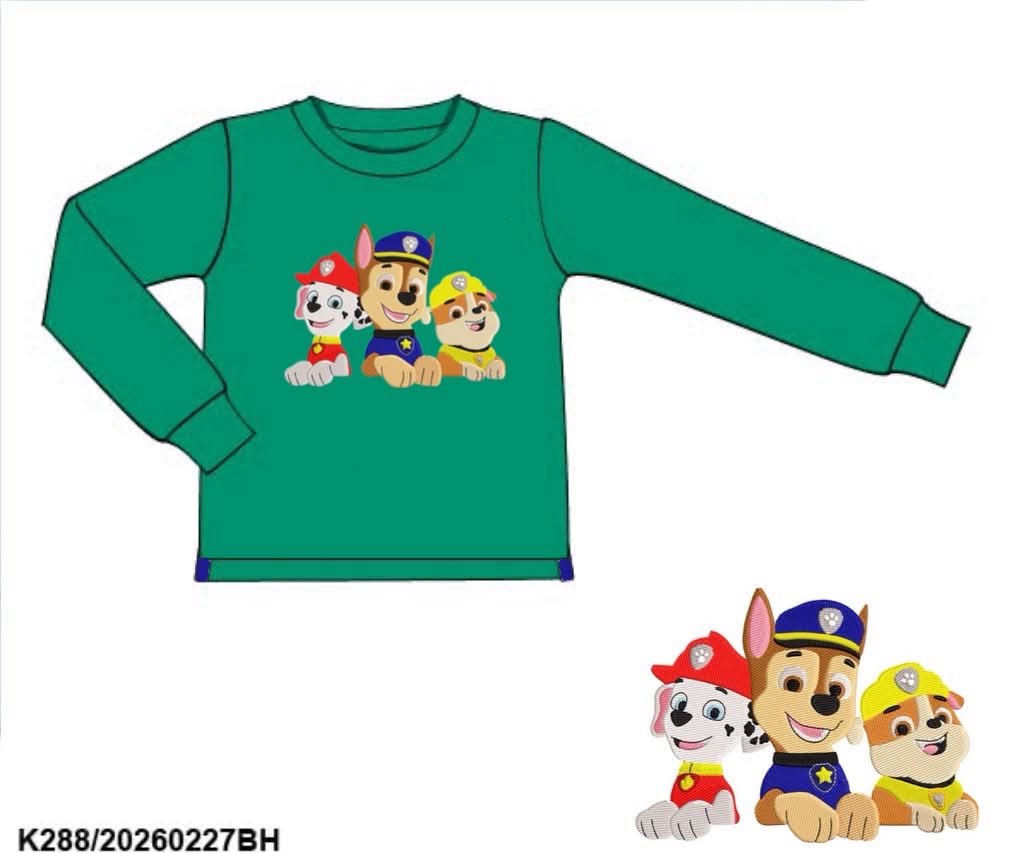 Pre Order 146: Boys Only- Pup Squad Embroidered Knit Shirt