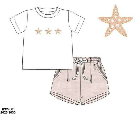 Pre Order 136: Sandy Starfish- Boys French Knot Shortie Set