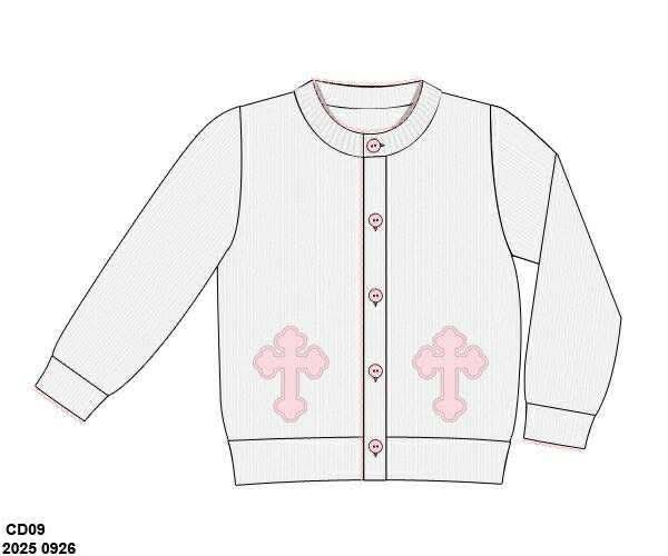Pre Order 148: Bitty Dot Crosses- Girls Appliqué Cardigan