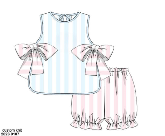 RTS: Pastel Stripe- Girls Knit Bubble Short Set