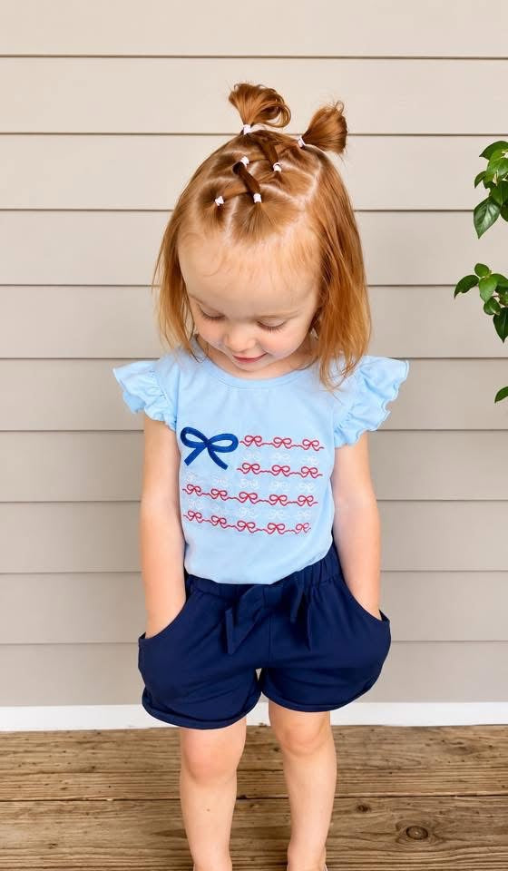 RTS: Patriotic Collection- Girls Bow Flag Shirt