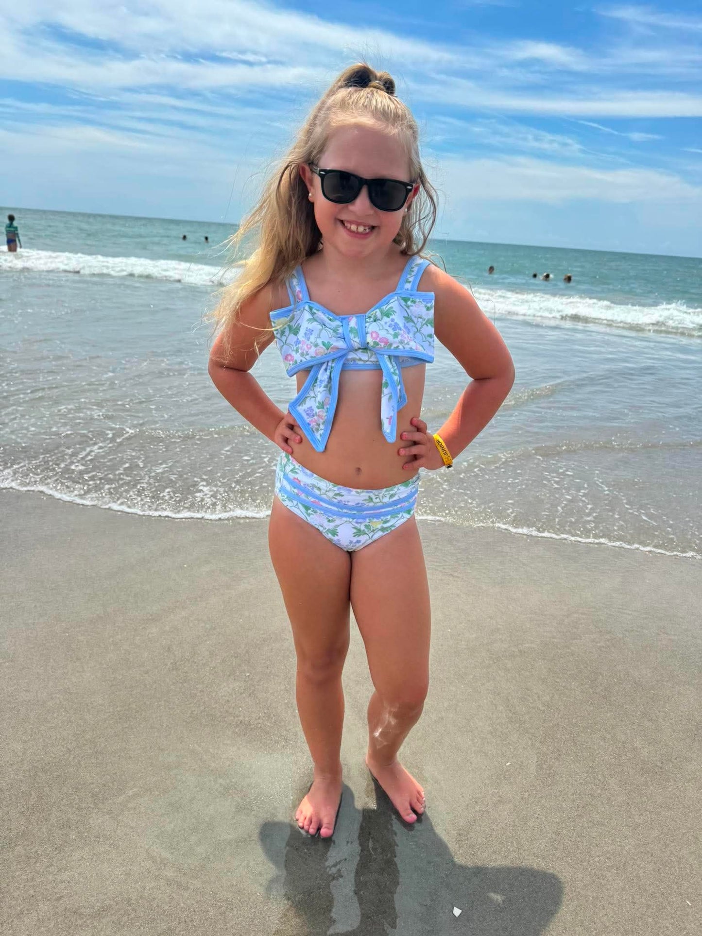 RTS: Mary-Keene Floral & Stripe- Mom/Mini 2pc Bow Rash Guard Swim