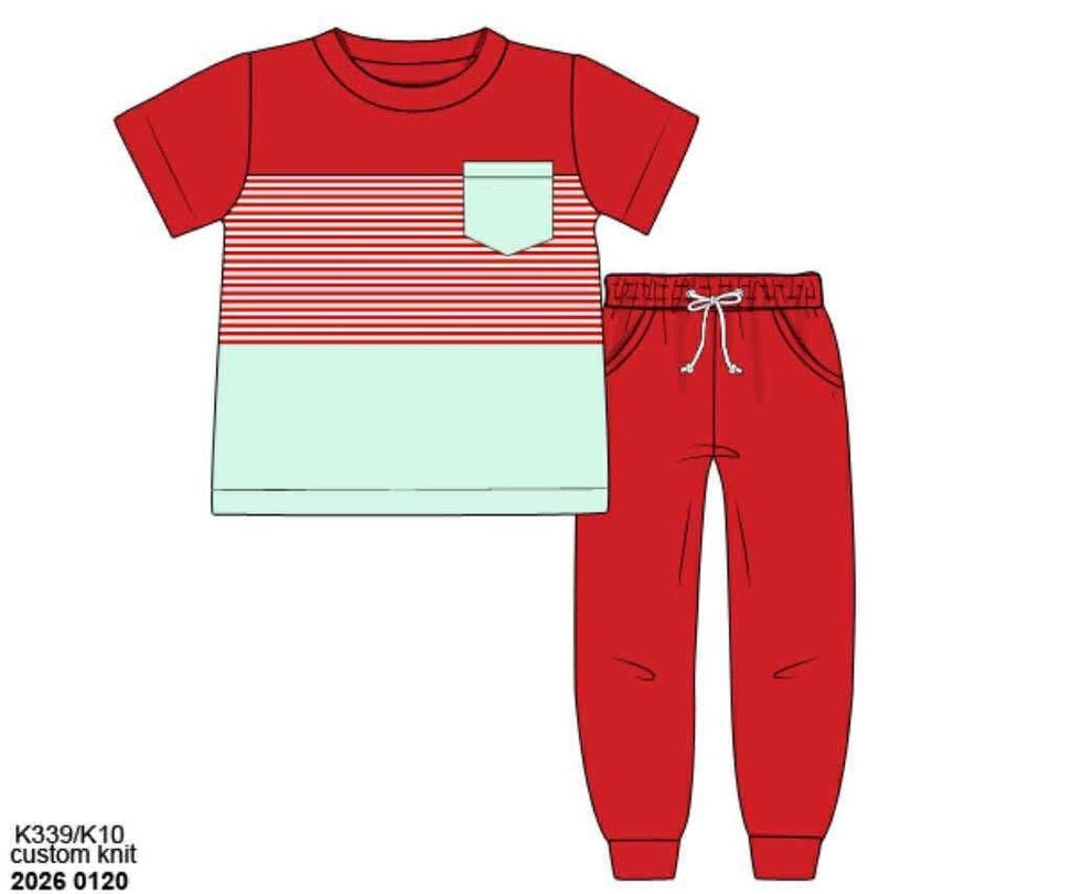 RTS: Ariel Floral & Stripes- Boys Knit Jogger Set (No Monogram)